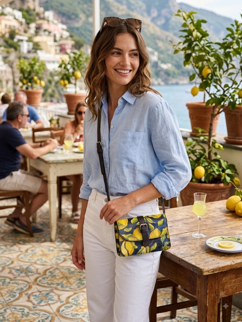 Patricia Nash Torri Crossbody Bag in Positano Limon Leather | Lemon Flap Purse - Picture 2 of 14